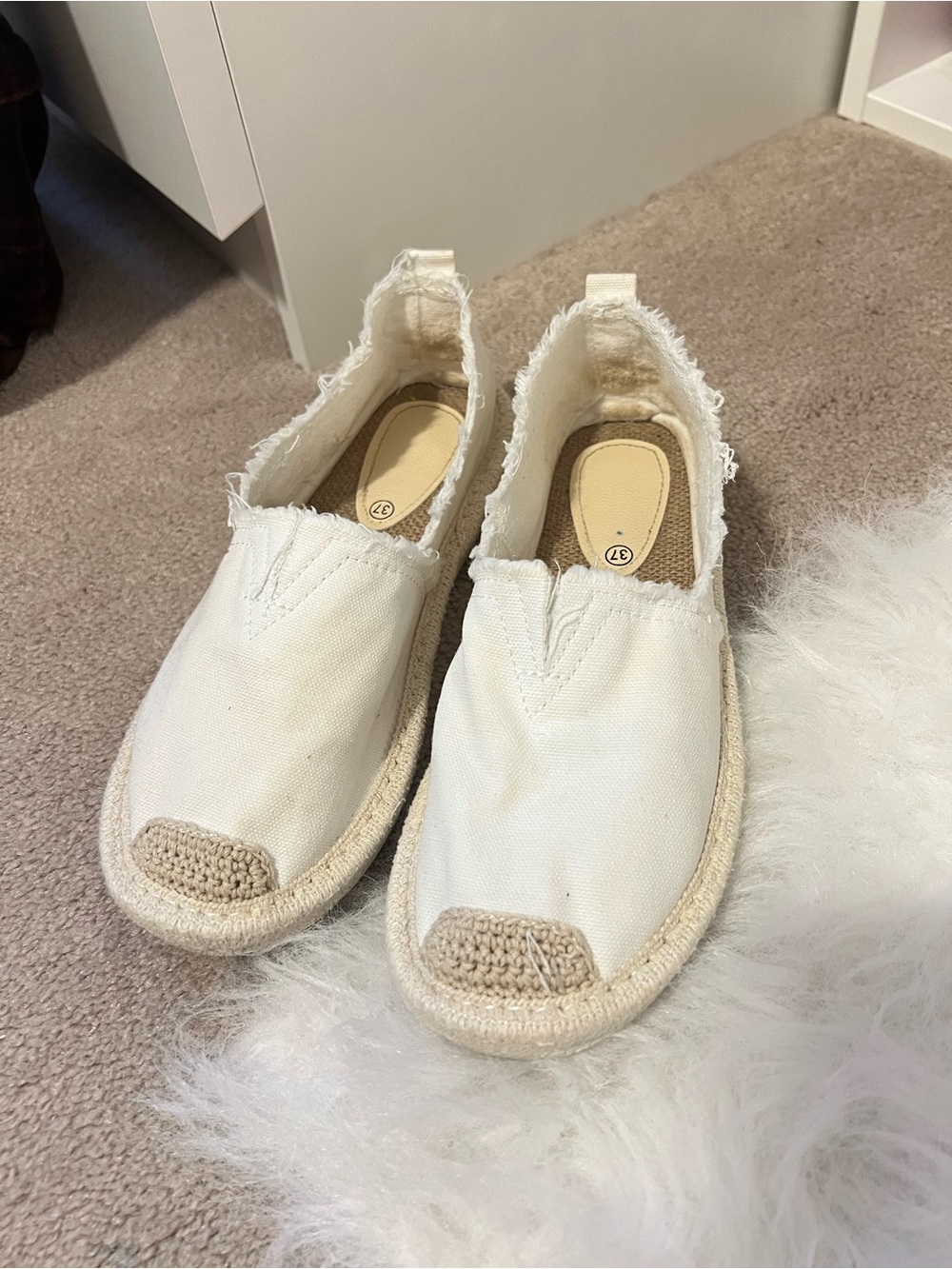 Casual White Canvas Espadrille Slip-On Shoes - Women's